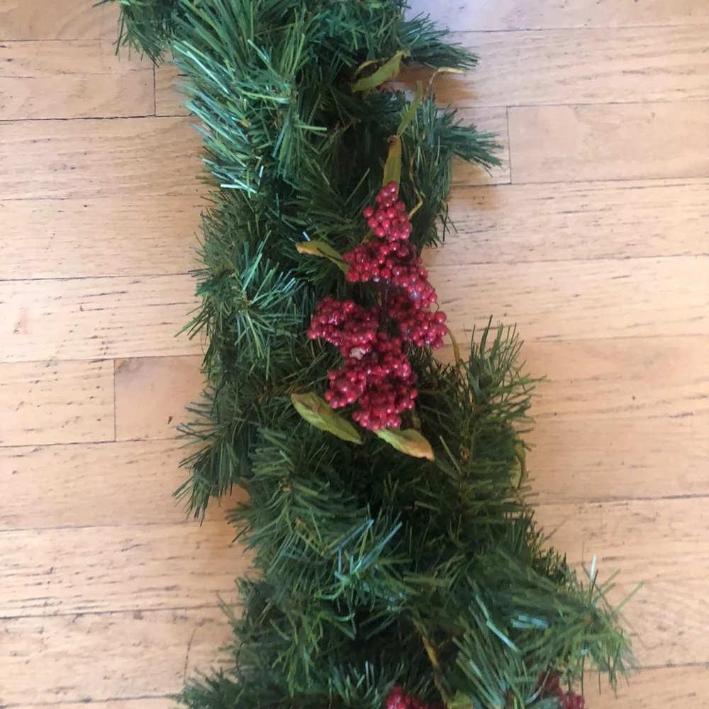 Christmas 9 ft garland with berries and silk leaves